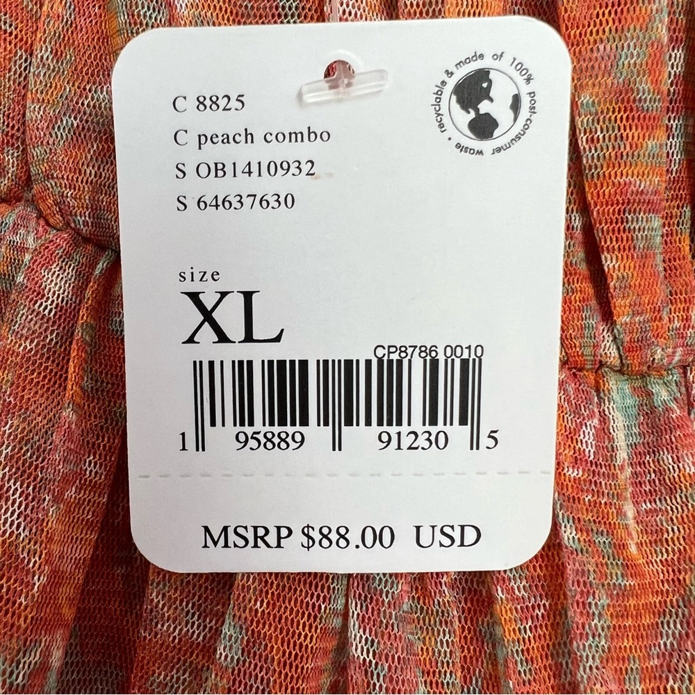 NWOT-Free People Penelope Tee Peach Combo Square Neck Blouse - Picture 9 of 16